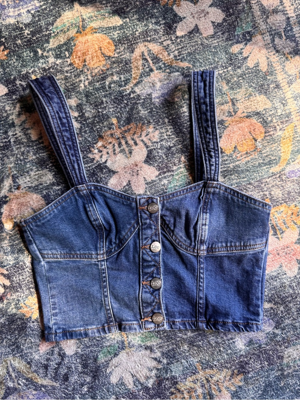 Kacey Musgraves x Lee Dark Blue Denim Button-Front Bustier Crop Top